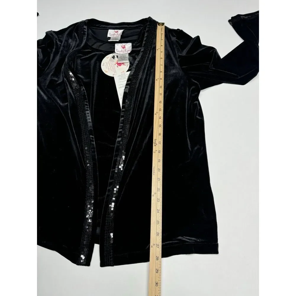 Quacker Factory Jacket Top Set Womens L Black‎ Velvet Sequins Evening Formal New